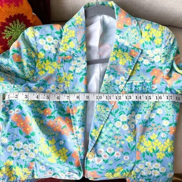Vintage Flower Power Blue Orange Cotton Blazer Size Small - Picture 12 of 12